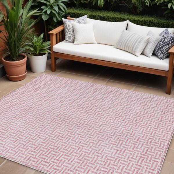 Homeroots 8' X 10' Pink And Silver Geometric Washable Indoor Outdoor Area Rug 594494 - main