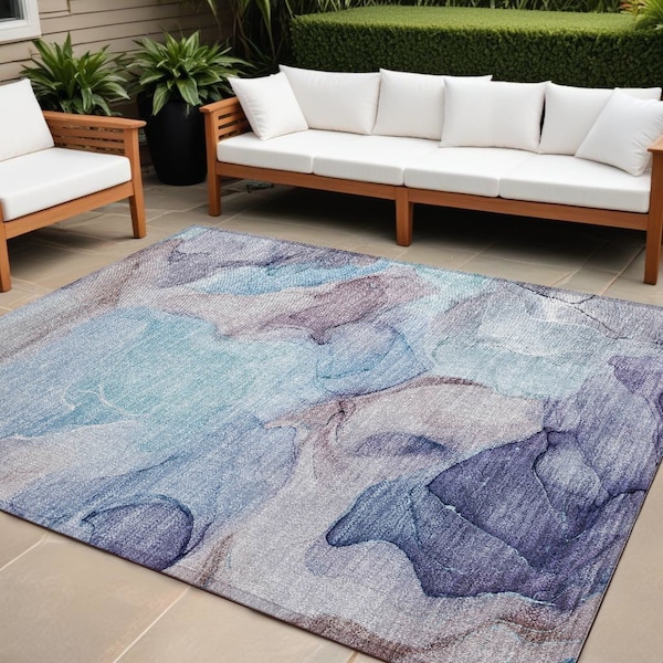 Homeroots 9' X 12' Blue Abstract Washable Non Skid Indoor Outdoor Area Rug 559665 - main
