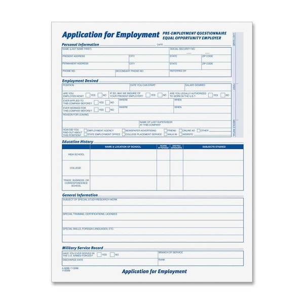 Tops Business Forms TOPS, Comprehensive Employee Application Form, 8 1/2 X 11, 25 Forms 3288 - main