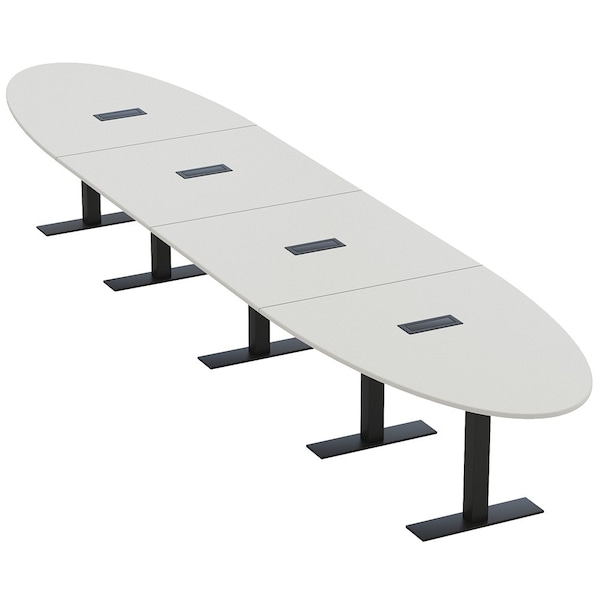Skutchi Designs 18ft Conference Table With Power Unit | 16 Person Modular Oval Meeting Table | Harmony Series HAR-OVL-48X216-T.BK-U779-EBLK - main