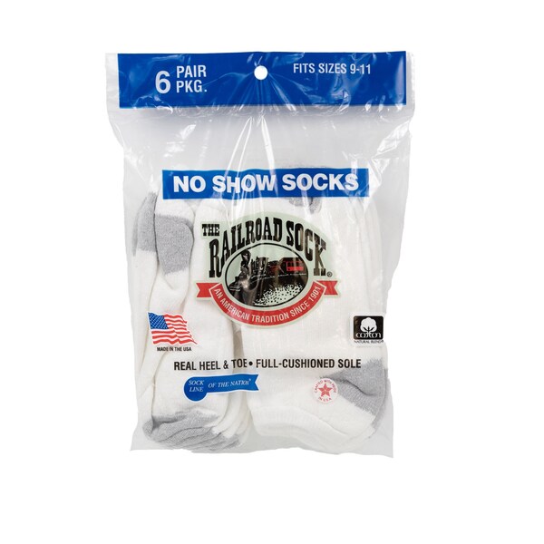 Railroad Sock Unisex No Show Socks, 85% Cotton, 15% Nylon, White/Grey, 5-10 W; 4 Pair-7.5 M, 6 PK 8084 - main
