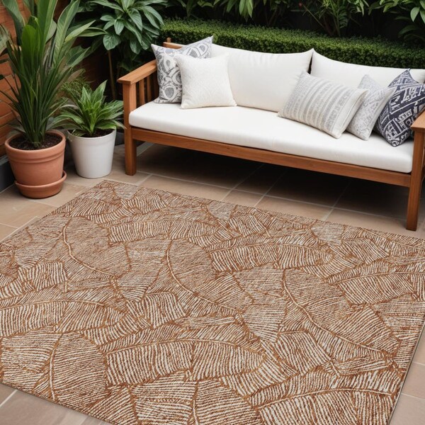 Homeroots 8' X 10' Copper And Beige Floral Washable Indoor Outdoor Area Rug 594656 - main