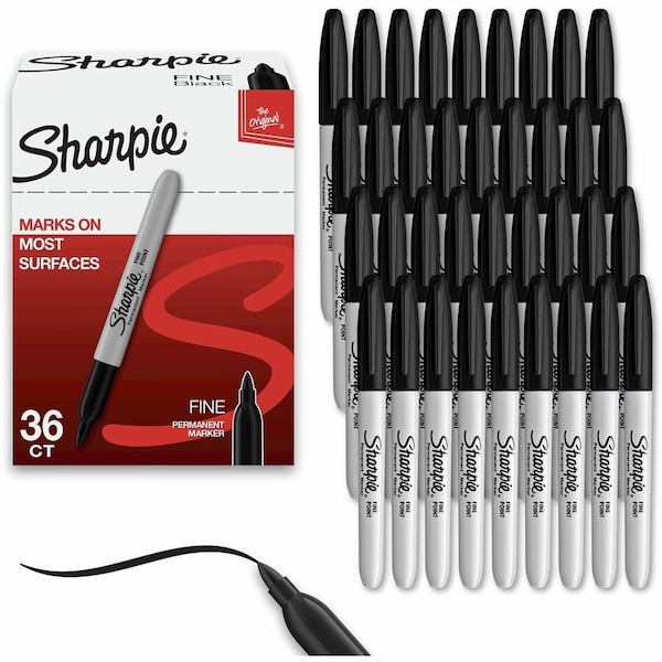 Sharpie Fine Tip Permanent Marker Value Pack with 1 Bonus S-Gel 0.7 mm Black Ink Pen, Black Ink, 36PK 1884739 - main