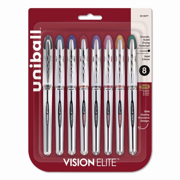 Uni-Ball VISION ELITE Hybrid Gel Pen, Stick, Bold 0.8 mm, Assorted Ink and Barrel Colors, 8PK 90199PP - main