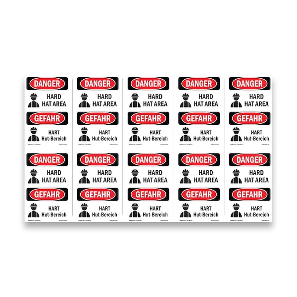 Signmission OSHA Danger Sign, Hard Hat Area Bilingual, 5in X 3.5in Decal, 10PK, OS-DS-D-35-VG-1292-10PK OS-DS-D-35-VG-1292-10PK - main