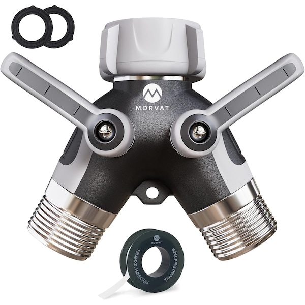 Morvat Heavy Duty Metal 2 Way Garden Hose Y Splitter MOR-MCONNECTOR-2-A-stickerless - main