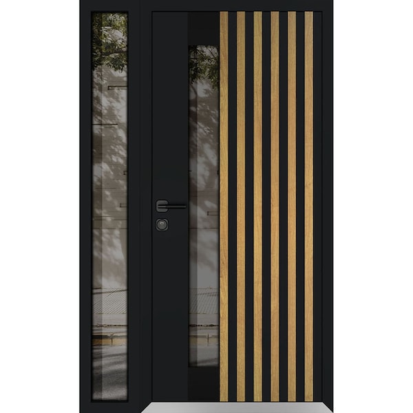 Vdomdoors Aluminum Door Cynex 6113 Natural Oak Entry Steel Metal Modern Painted W36+14xH80 Right Inswing CYNEX6113EXD-OAK-W36+14xH80-RH-I - main