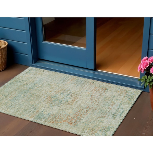 Homeroots 3' X 5' Sage And Copper Medallion Washable Indoor Outdoor Area Rug 615734 - main