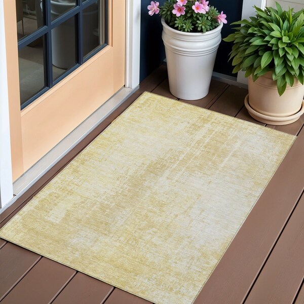 Homeroots 3' X 5' Gold Ivory And Beige Abstract Washable Indoor Outdoor Area Rug 587278 - main
