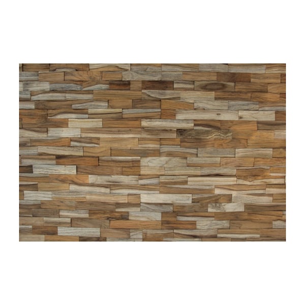 Homeroots Brown 3D Embossed Abstract Brushed Teak Reclaimed Wood Decorative Wall Panels 617480 - main