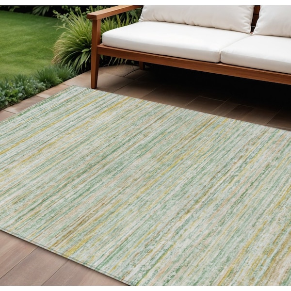 Homeroots 8' X 10' Mint Green Striped Washable Indoor Outdoor Area Rug 607965 - main