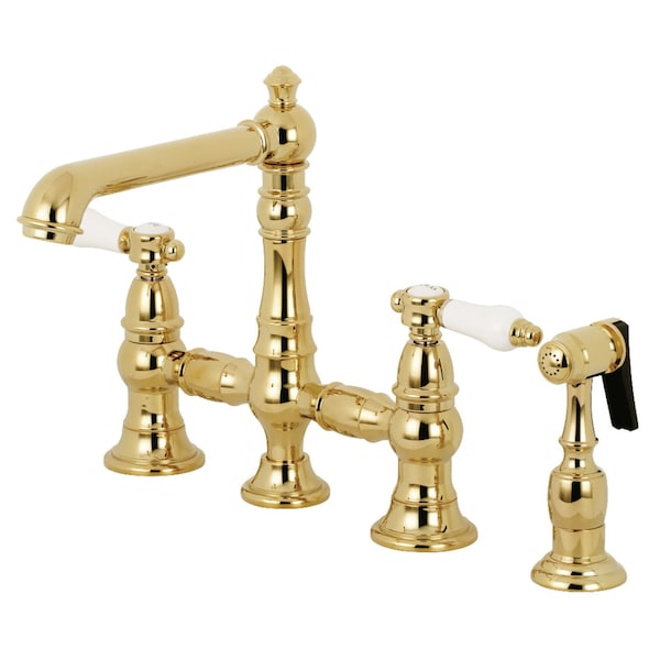 Kingston Brass Bridge Kitchen Faucet with Brass Sprayer, Polished Brass KS7272BPLBS - main