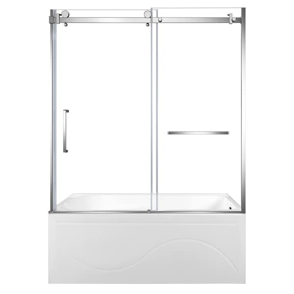 Kingston Brass 60" Acrylic Anti-Skid Alcove Right-Hand Drain Tub with Left Sliding Tub Door, White/Polished Chrome KVTAP603216R1 - main