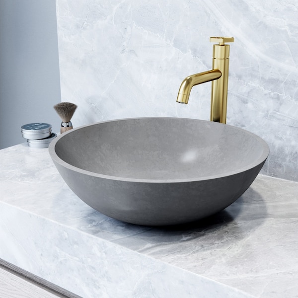 Vigo Ravenna Gothic Gray Concreto Stone 16 in. L x 16 in. W x 5 in. H Round Vessel Bathroom Sink VG04066 - main