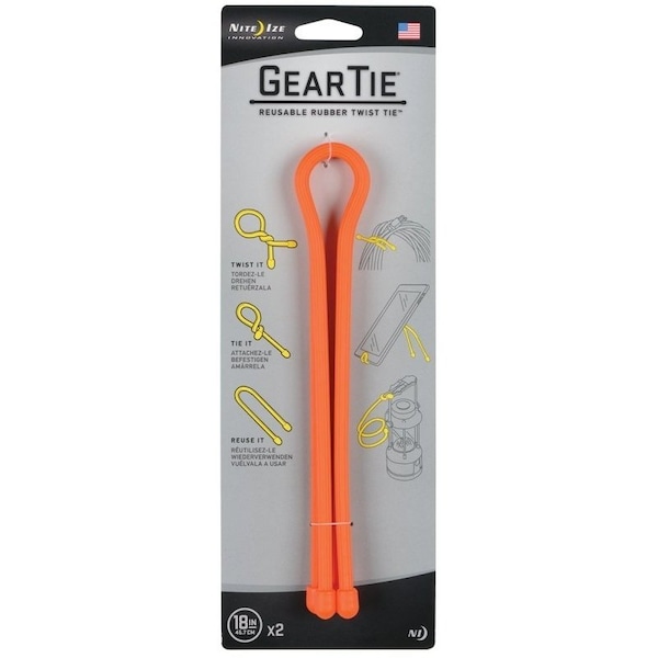 Nite Ize Gear Tie, 18 in L, Orange, Rubber, Wire GT18-31-2R3 - main