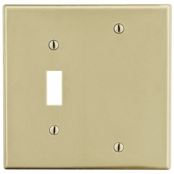 Hubbell Wiring Device-Kellems Wallplate, Mid-Size 2-Gang, 1) Toggle 1) Box Mount Blank, Ivory PJ113I - main