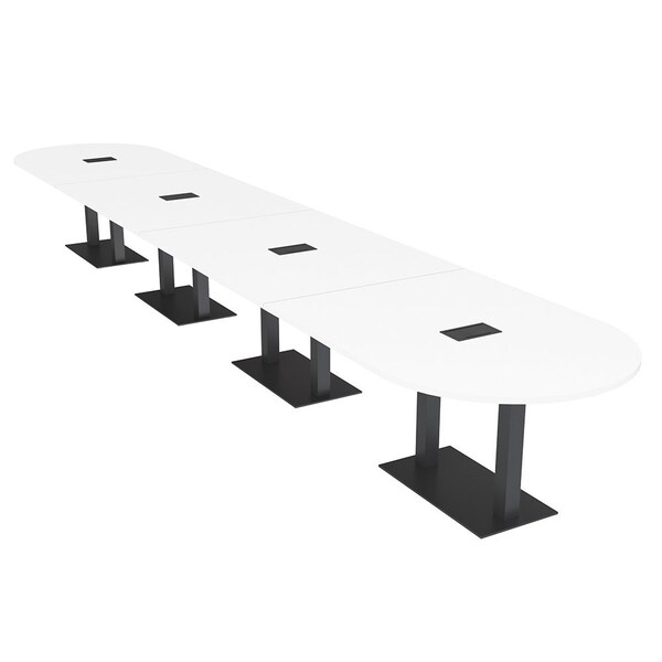 Skutchi Designs Racetrack Conference Table With Power Unit, 48 in W, 240 in L, White HAR-RAC-48X240-DOU.BK-W960-EBLK - main
