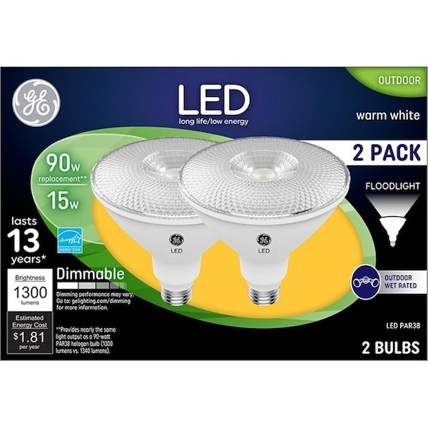 Ge 38452 Floodlight Bulb, PAR38 Lamp, 90 W Equivalent, Medium Lamp Base, Dimmable, Bright White Light 93130316 - main