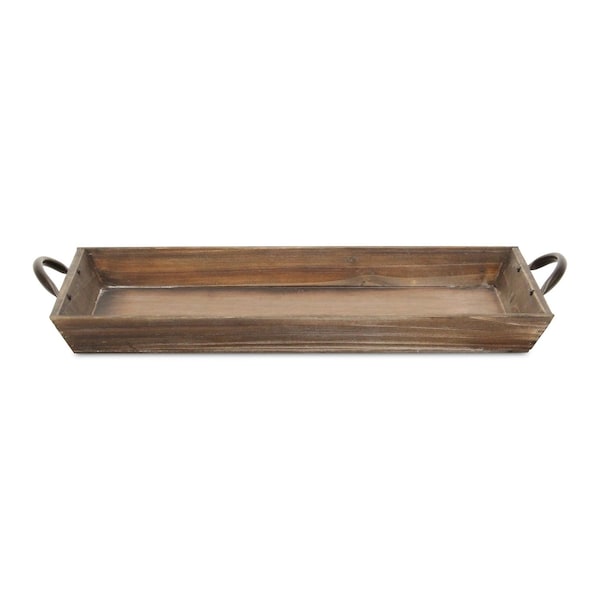 Homeroots 19in Brown Wood Handmade Serving Tray With Handles 399625 - main