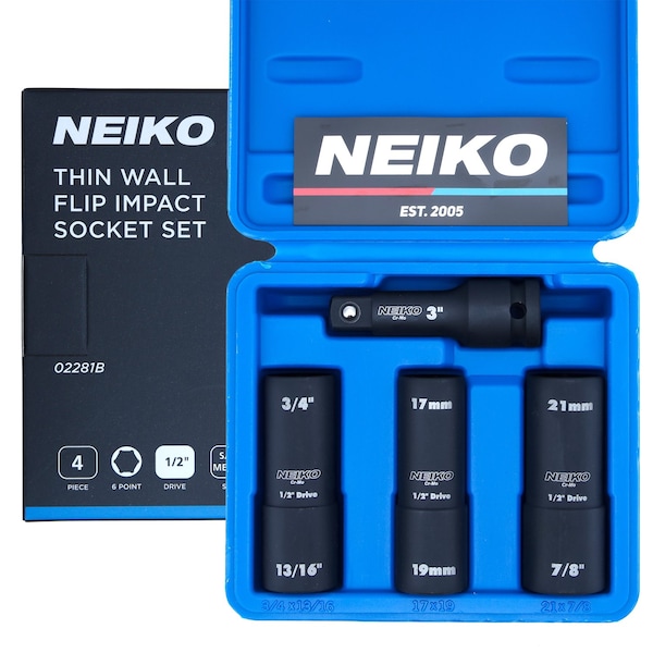 Neiko 0.5 in Drive Impact Flip Socket Set, 4 Piece Lug Nut Impact Socket Set, SAE and MM 02281B - main