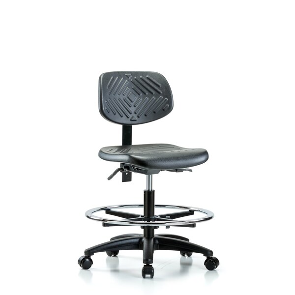 Blue Ridge Ergonomics Chair, Poly, Med Bench, Tilt CF Casters, No Arms, 19-1/2" to 27-1/2" Height, Black; Blue BR-PMBCH-RG-T1-A0-CF-RC - main