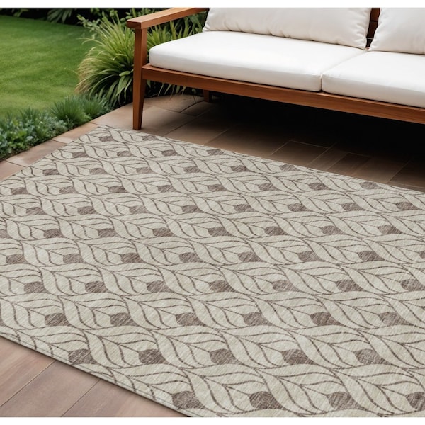 Homeroots 8' X 10' Brown And Beige Geometric Washable Indoor Outdoor Area Rug 595712 - main