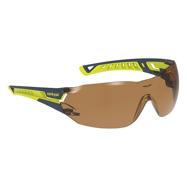 Hexarmor MX225, Safety Glasses, Anti-Fog & Anti-Scratch, Brown Lens, Charcoal, Hi Vis Frame, Frameless 11-34006-02 - main