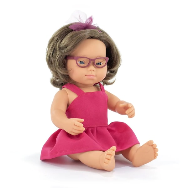 Miniland My Friends & Me Baby Doll, Caucasian Girl With Down Syndrome And Glasses, 15'' 33206 - main