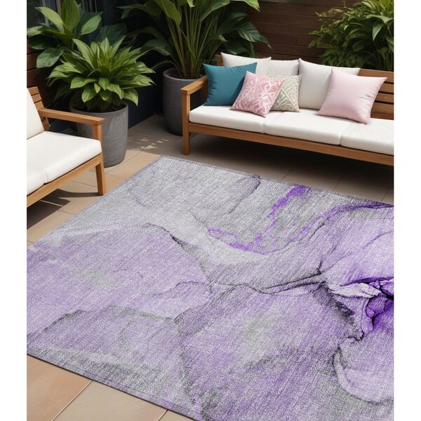 Homeroots 8' X 10' Purple and Ivory Abstract Washable Non Skid Indoor Outdoor Area Rug 559709 - main