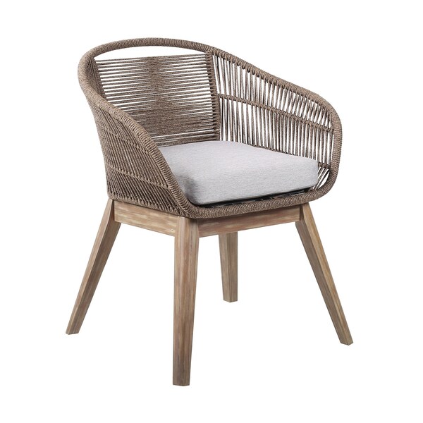 Homeroots 27" Gray and Natural Wood Solid Wood Outdoor Dining Chair with Gray Cushion 490225 - main