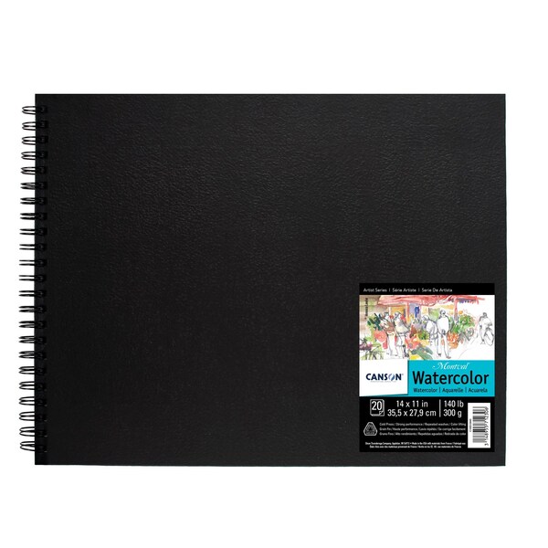 Canson Artist Series Montval Watercolor Art Book, Black Cover, Side Wire Binding, 20 Sheet, 14x11 inch C100510440 - main