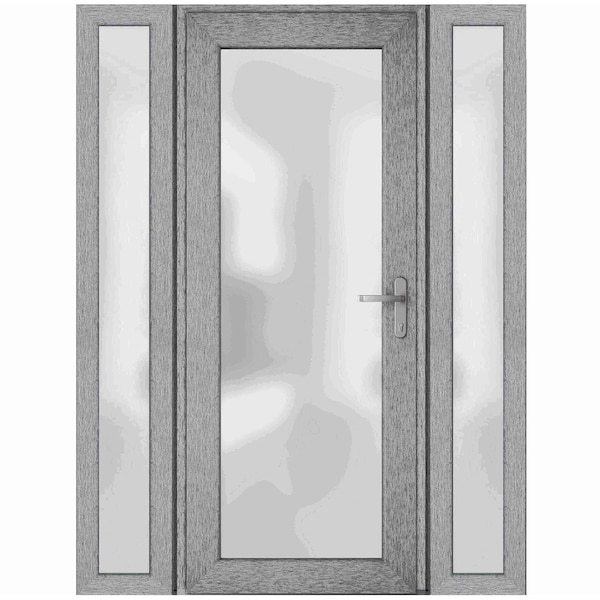 Vdomdoors Front Exterior Prehung FiberGlass Door Frosted Glass / Manux 8102 Grey Ash / 2 Sidelight Exterior W MANUX8102EXD-SS-W16+36+16 x H80-LH - main