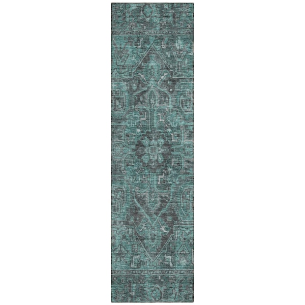 Homeroots 8' Runner Turquoise Oriental Washable Non Skid Indoor Outdoor Runner Rug 563845 - main