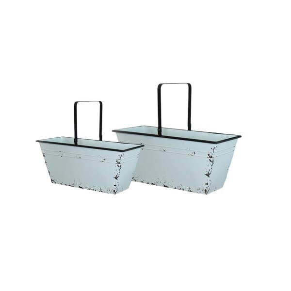 Homeroots Set of Two Robins Egg Blue And Black Metal Cube or Bins, 2PK 636143 - main