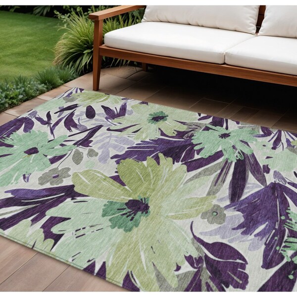 Homeroots 8' X 10' Purple And Lavender Floral Washable Indoor Outdoor Area Rug 610995 - main