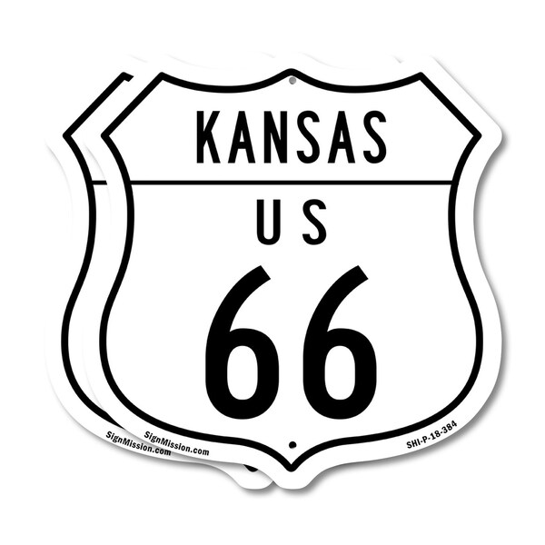 Signmission Kansas Route Marker Shield Sign Us 66, 18 inch X 18 inch, Plastic Sign, 2PK SHI-P-2PACK-18-384 - main
