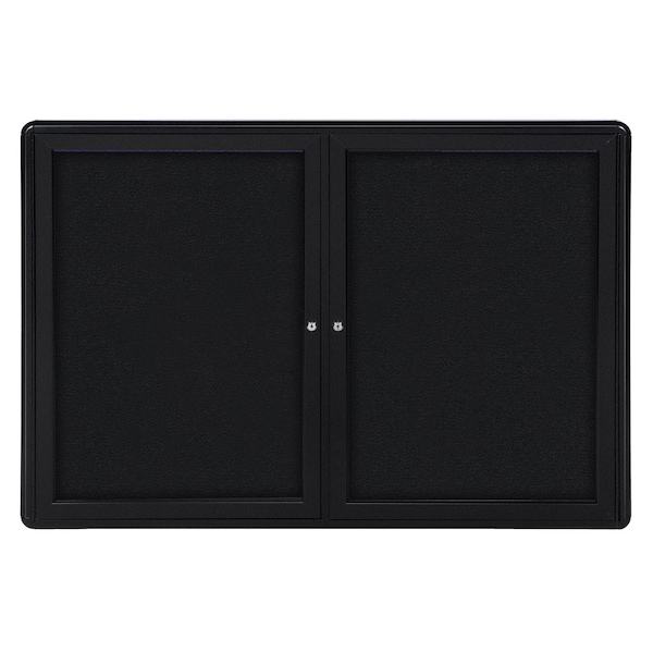 Ghent Ovation 2 Door Enclosed Fabric Bulletin Board, Black Frame, 3'H x 5'W, Black OVK4-F95 - main