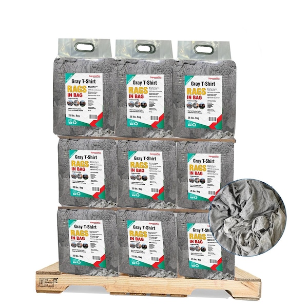 Supremeplus Recycled Gray Knit T-Shirt Cleaning Rags, 1000 lbs. Pallet, 40 x 25 lbs. Bags, 40PK SP-0554 - main