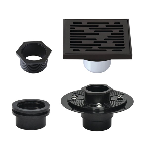 Kingston Brass 4" Brass Square Grid Shower Drain with Hair Strainer and Base Flange, Oil Rubbed Bronze BSFK6310ORB - main
