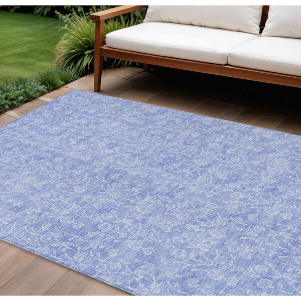 Homeroots 9' X 12' Denim Blue And Ivory Floral Washable Indoor Outdoor Area Rug 581862 - main