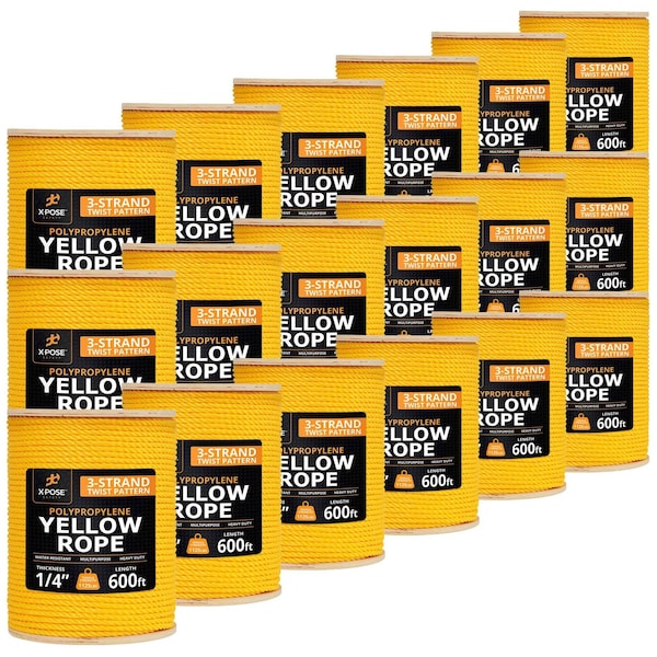 Xpose Safety 1/4in x 600 ft Twisted Polypropylene Rope, Yellow, 18PK YPR14-600-18-X - main