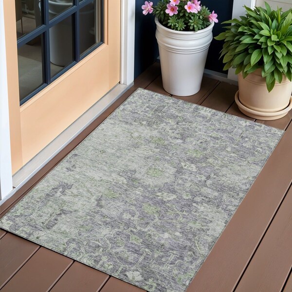 Homeroots 3' X 5' Plum Purple And Olive Green Oriental Washable Indoor Outdoor Area Rug 587452 - main