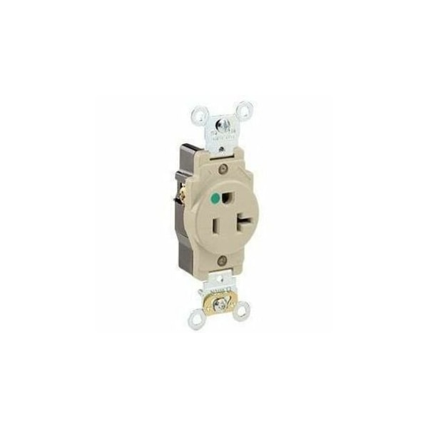 Leviton Straight Blade Receptacle, 5-20R, 20 A, 125V AC, 2 Pole, 3 Wire, Flush Mount, Self-Grounded 8310-I - main