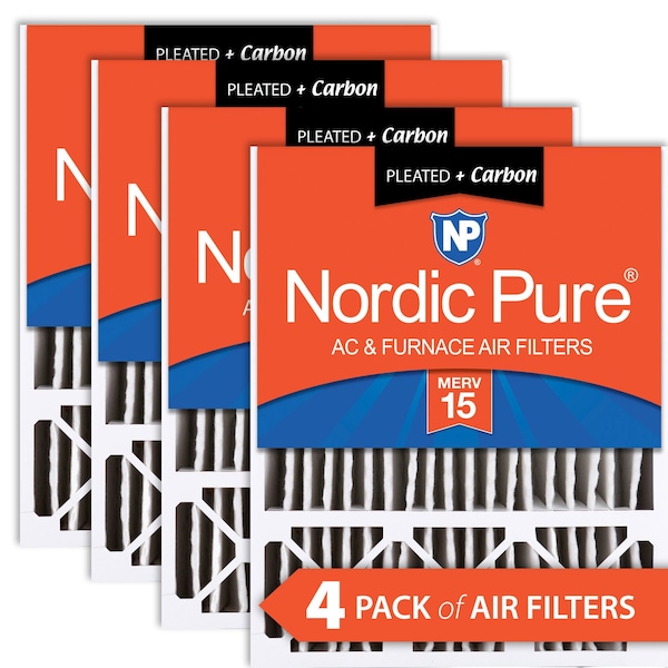 Nordic Pure 20x25x5 Plus Carbon Pleated Air Filter, High Capacity, MERV 15, 4 PK 20x25x5HM15+C-4 - main