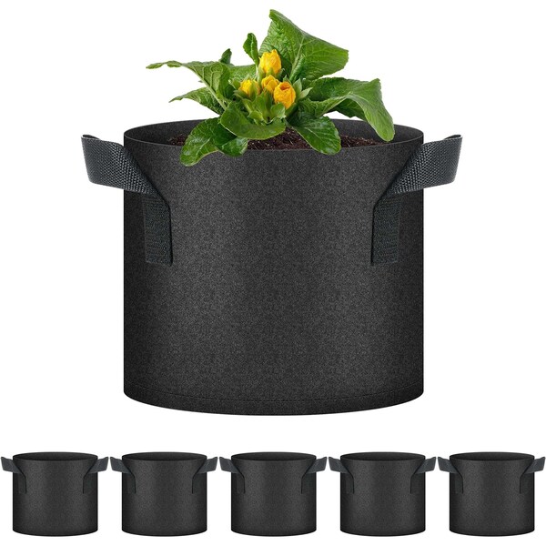 Yssoa Simple Deluxe Grow Bags 3 Gallon Planter Pots with Handles, Black, 5PK GLGROWBAG3X5BLKV2 - main