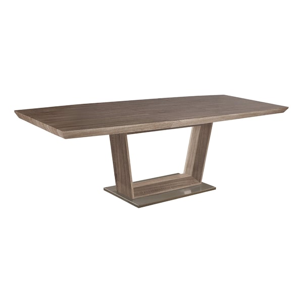 Homeroots 71" Gray Wood and Metal Self-Storing Leaf Pedestal Base Extendable Dining Table 555165 - main