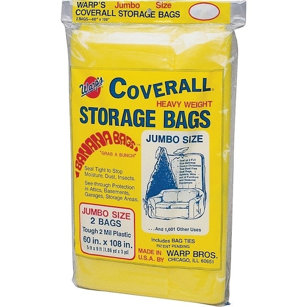 Warps Wrap's Banana Bags Storage Bag, Jumbo, Plastic, Yellow, 60 in L, 108 in W, 2 mil Thick CB-60 - main