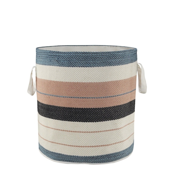 Homeroots 21" Blue Tan And White Striped Fabric Basket 704908 - main