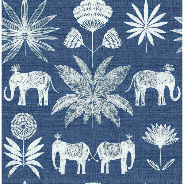 A-Street Prints Bazaar Blue Elephant Oasis Wallpaper 4014-26436 - main