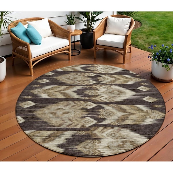 Homeroots 8' Brown Beige And Taupe Round Southwestern Washable Indoor Outdoor Area Rug 587808 - main